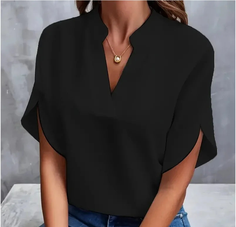 Elegant women's summer blouse with a V-neck.