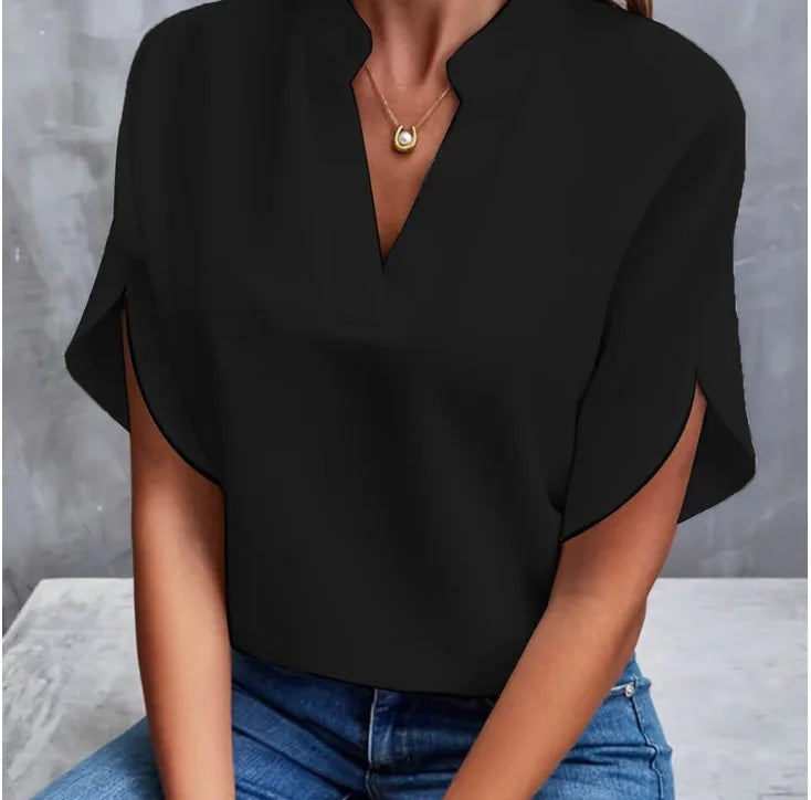 Elegant women's summer blouse with a V-neck.