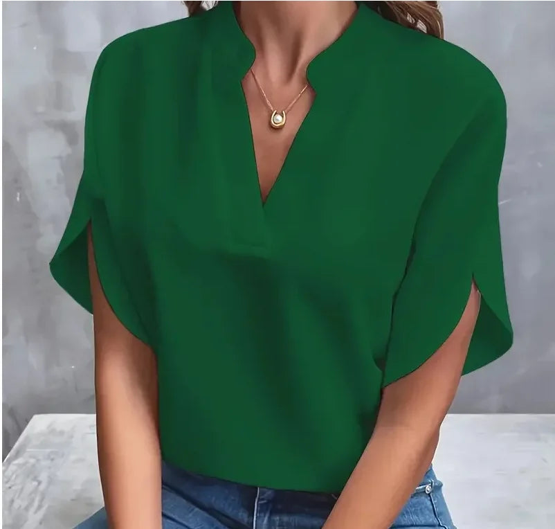 Elegant women's summer blouse with a V-neck.