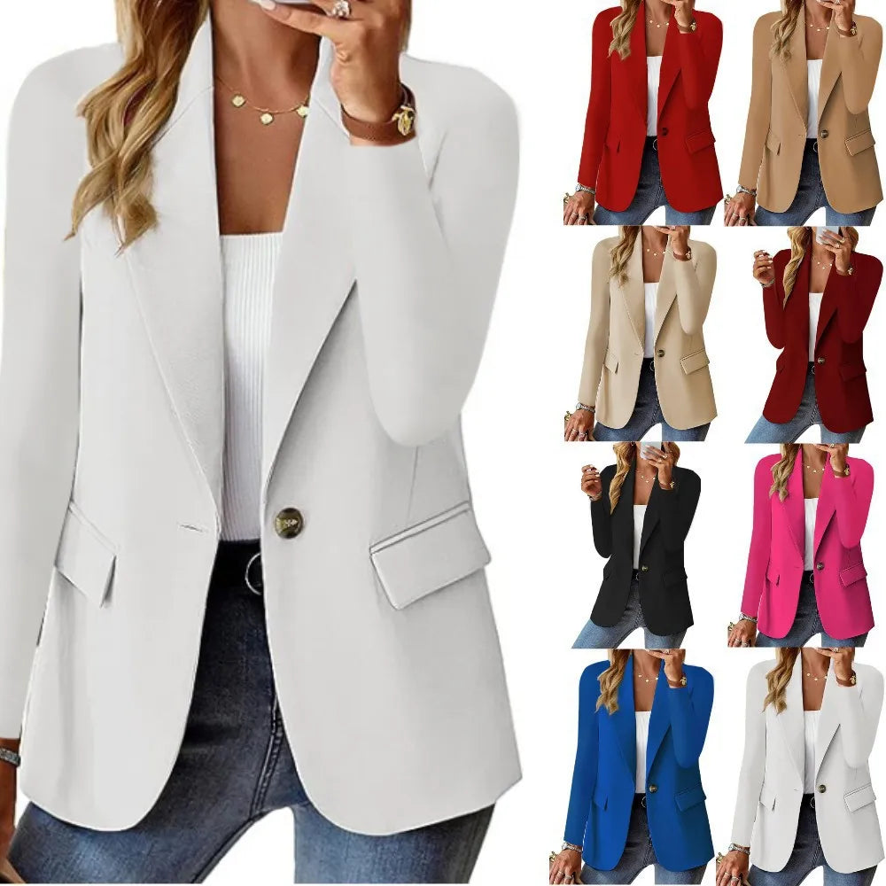 Women's Oversized Blazer Jacket Business Suit Coat Lapel Long Sleeve Solid Button Casual Elegant Coat Trendy Loose Outwear