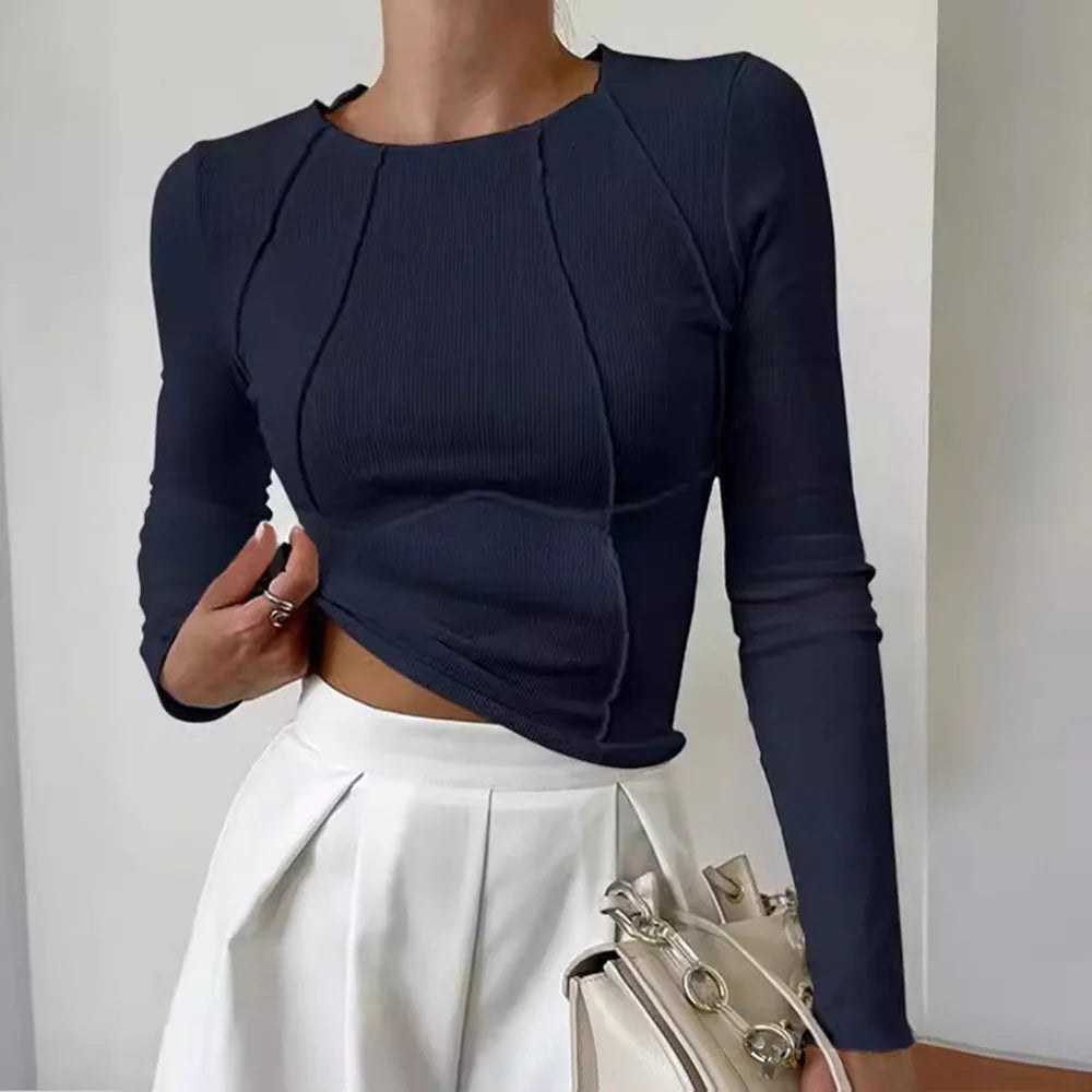 Women's plain t-shirt, basic stretch t-shirt, women's casual tops, long sleeve, slim fit t-shirt