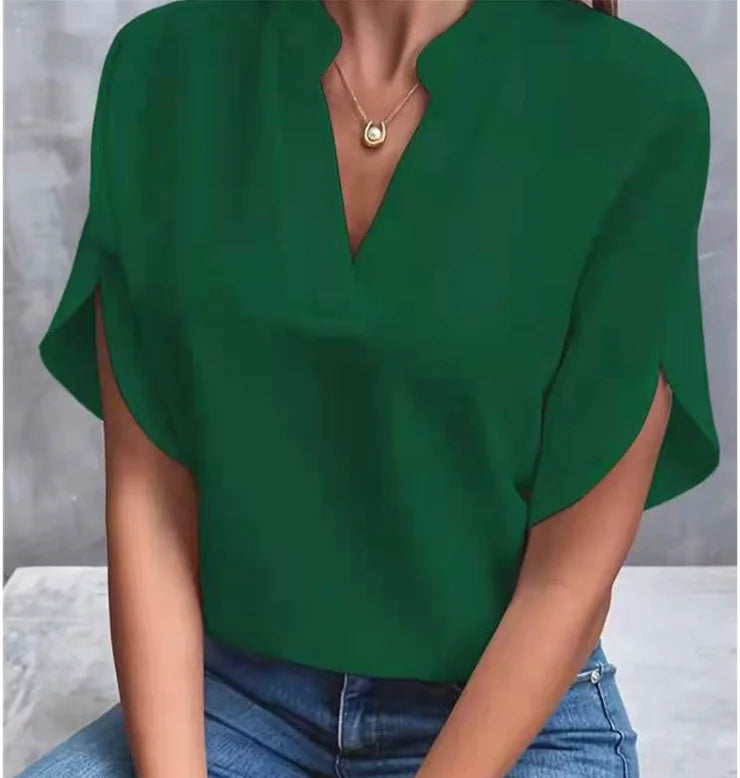 Elegant women's summer blouse with a V-neck.