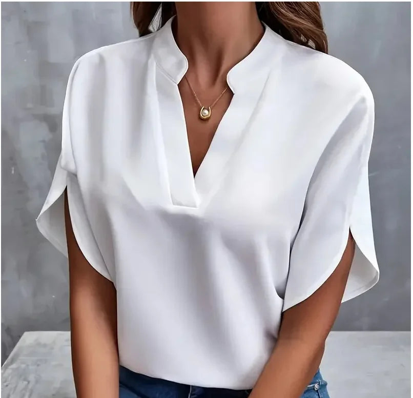 Elegant women's summer blouse with a V-neck.